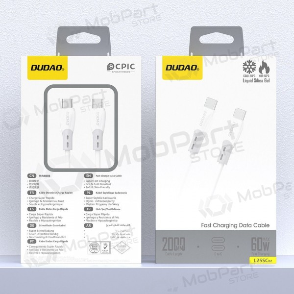 USB-C kaabel Dudao L25SC USB-C kuni USB-C 2 m 60 W valge