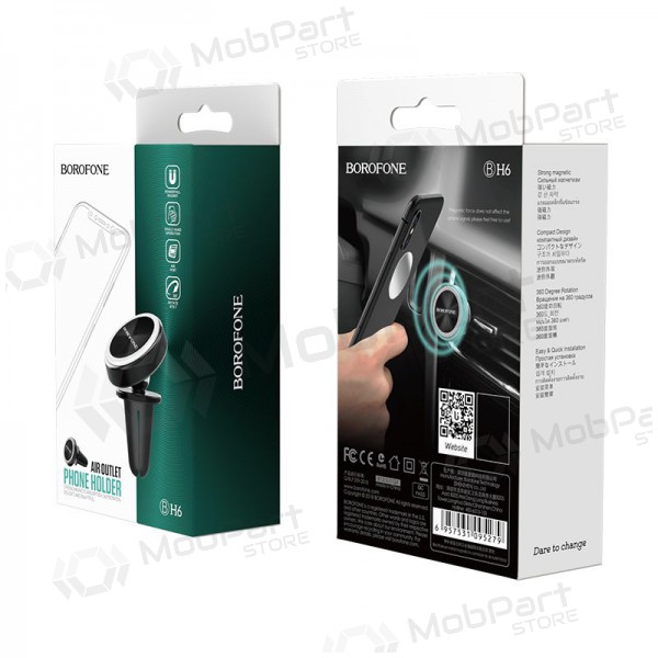 Automobilinis Universaalne telefono laikiklis Borofone BH6, tvirtinamas ant ventiliacijos grotelių, magnetinis, mustad