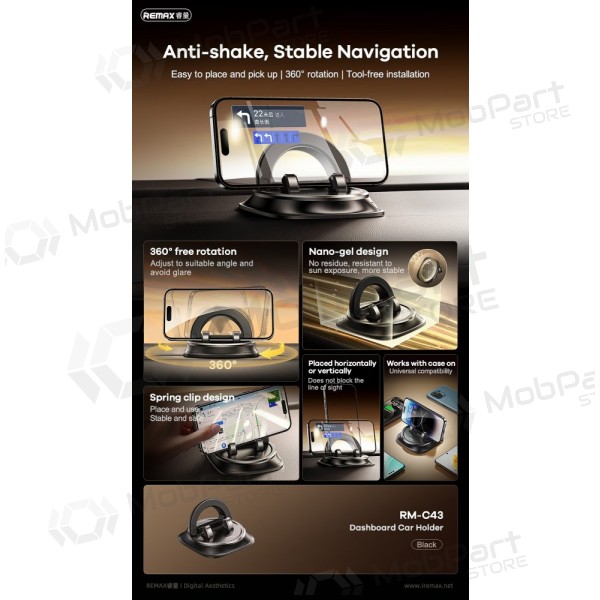 Auto telefonihoidja Remax RM-C43 (dashboard) mustad