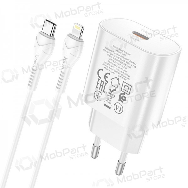 Hoco N22 25 W USB-C telefonilaadija koos Lightning kaabliga 1 m valge