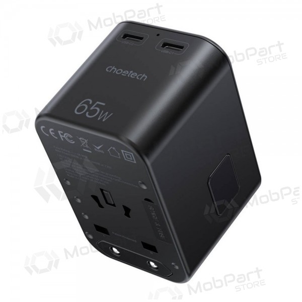 Universaalne kelioninis laadija Choetech PD5009 65W 2xUSB-C/USB-A mustad