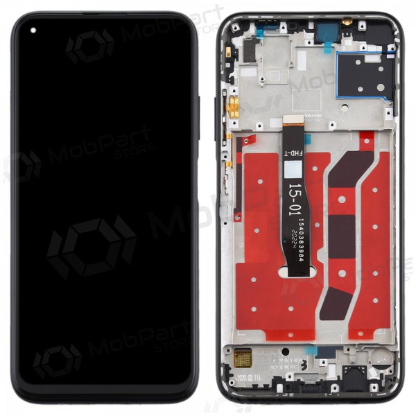 Huawei P40 Lite ekraan (mustad) (koos raamiga) (kasutatud grade A, originaalne)