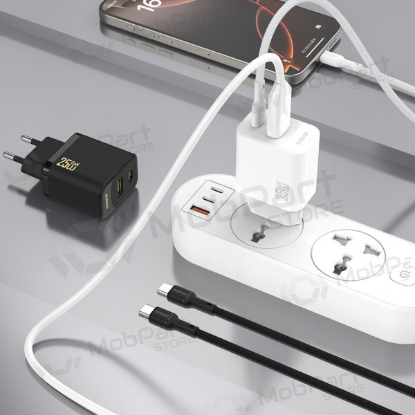 Telefoni laadija Dudao A26TC 25 W GaN USB-C + USB-A koos USB-C kaabliga 1 m valge