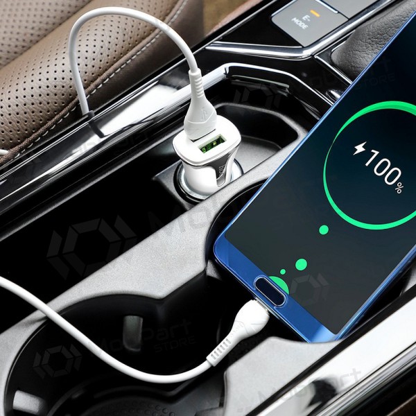 Laadija automobilinis Hoco Z31 Quick Charge 3.0 (3.4A) x 2 USB + Type-C (valged)