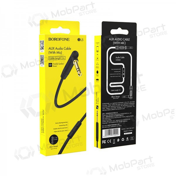Audio adapter 3,5mm į 3,5mm Borofone BL5 AUX (mustad) Audio adapter 3,5mm į 3,5mm Borofone BL5 AUX (mustad)