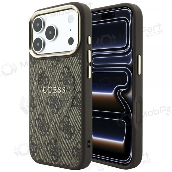 Apple iPhone 18 Pro Max ümbris - Guess PU Leather 4G Gold Frame Embossed MagSafe (pruun)