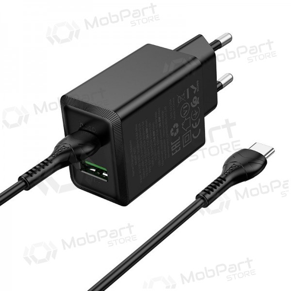 Telefoni laadija Hoco N71 30 W GaN USB-C + USB-A koos USB-C kaabliga 1 m must