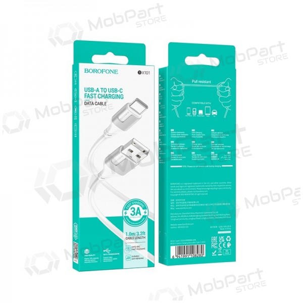 USB-C kaabel Borofone BX101 USB-A kuni USB-C 1 m valge