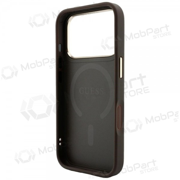 Apple iPhone 18 Pro Max ümbris - Guess PU Leather 4G Gold Frame Embossed MagSafe (pruun)