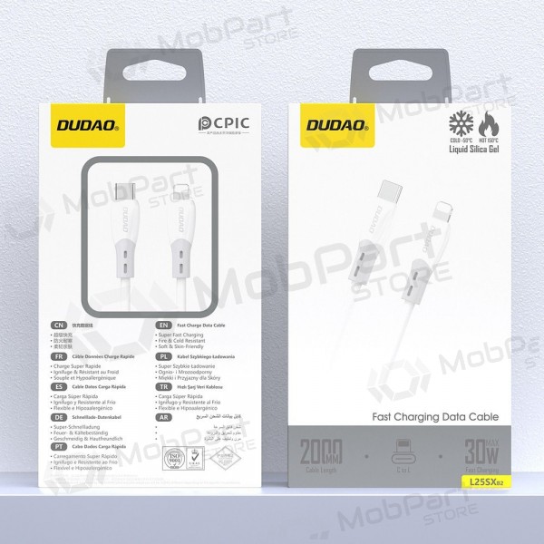 Lightning kaabel Dudao L25SX USB-C kuni Lightning 2 m 30 W valge