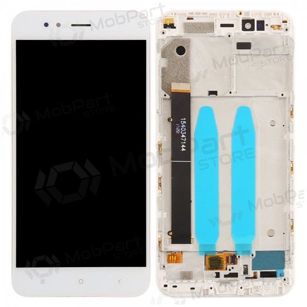 Xiaomi Mi A1 / Mi 5X ekraan (valged) (koos raamiga) (kasutatud grade C, originaalne)