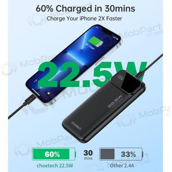 Väline patarei / aku Power Bank Choetech B728 22.5W 10000mAh must Väline patarei / aku Power Bank Choetech B728 22.5W 10000mAh must
