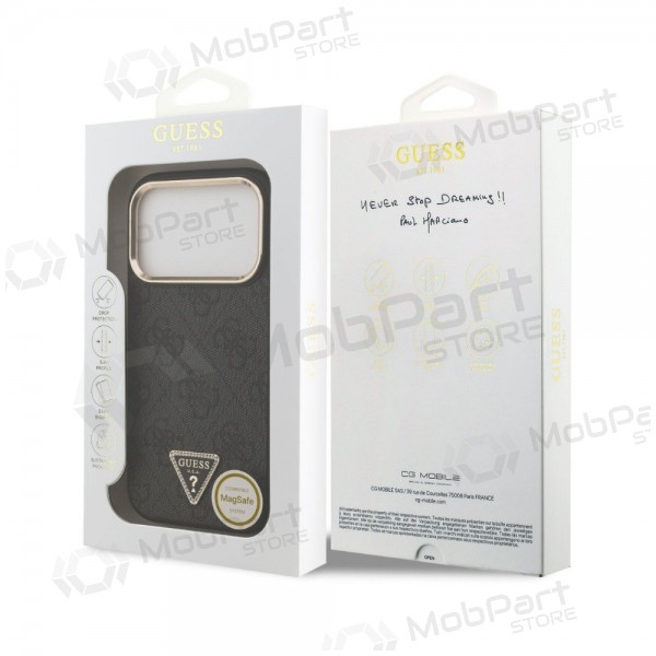 Apple iPhone 18 Pro ümbris - Guess PU Leather 4G Strass Triangle Logo Gold Frame MagSafe (must)