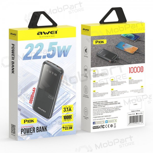 Väline patarei / aku Power Bank Awei P10K 22.5W 10000mAh must