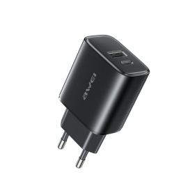 Telefoni laadija Awei PD85-EU 22.5 W USB-C + USB-A must