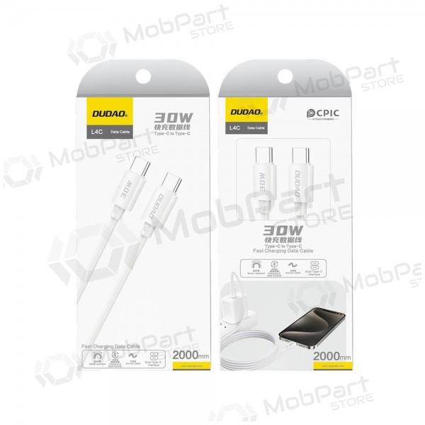 USB-C kaabel Dudao L4C USB-C kuni USB-C 2 m 30 W valge