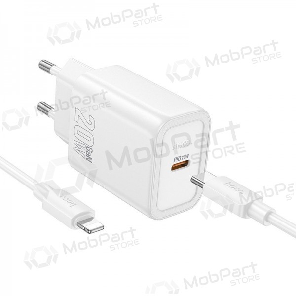 Laadija Hoco N60 20W GaN USB-C + USB-C to Lightning cable 1.0m valged