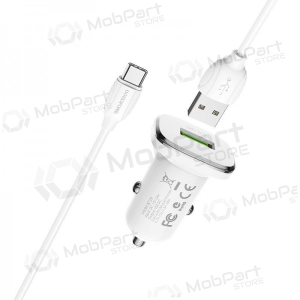 Laadija automobilinis Borofone BZ12A Quick Charge 3.0 + Type-C (valged)