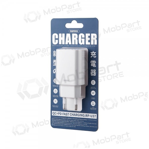 Telefoni laadija Remax RP-U37 20 W USB-C + USB-A valge