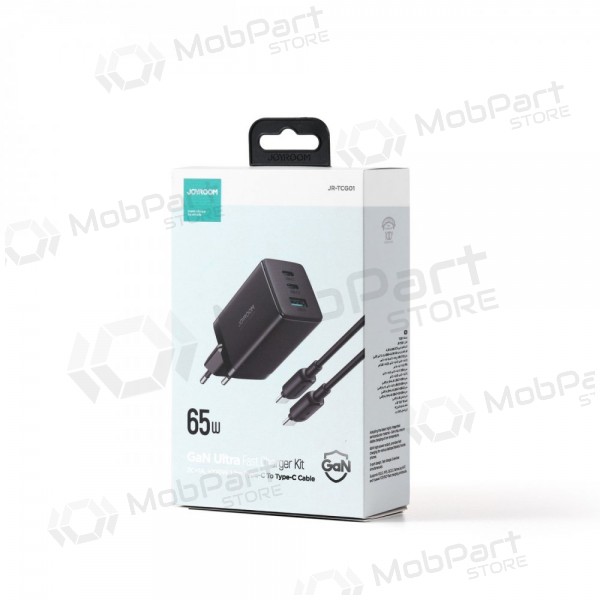 Laadija buitinis Joyroom GaN JR-TCG01 2xUSB-C/USB-A 65W + USB-C cable 1.2m mustad