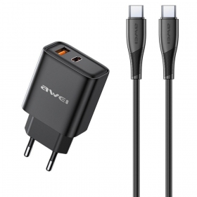 Laadija Awei PD81C-EU USB-A/USB-C + USB-C to USB-C cable mustad
