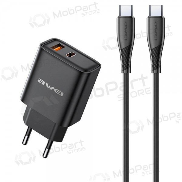 Laadija Awei PD81C-EU USB-A/USB-C + USB-C to USB-C cable mustad