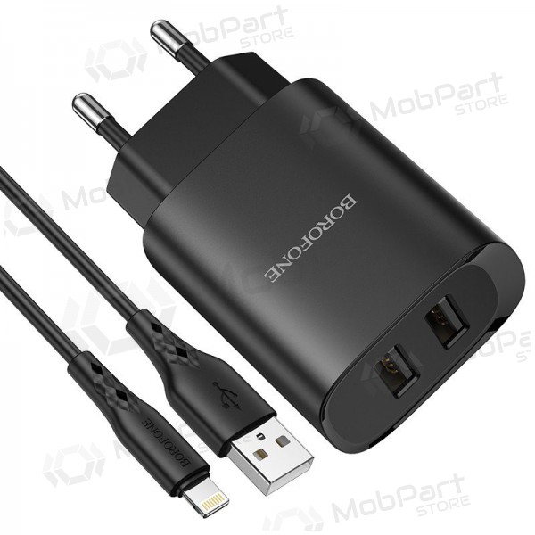 Laadija Borofone BN2 2xUSB 2.1A + Lightning (mustad)