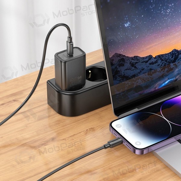 Laadija Hoco N60 20W GaN USB-C + USB-C to Lightning cable 1.0m valged