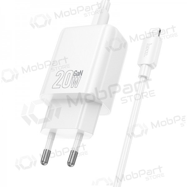 Laadija Hoco N60 20W GaN USB-C + USB-C to Lightning cable 1.0m valged