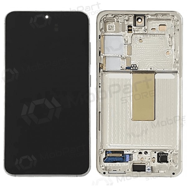 Ekranas Samsung S911 S23 5Gkoos  lietimui jautriu stikliuku ja rėmeliu Lime originaalne (service pack)