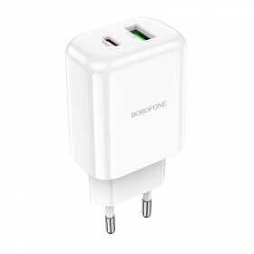 Laadija Borofone BN4 1xUSB, 1xType-C QC 3.0, PD 2.0 20W (valged)