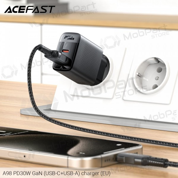 Laadija Acefast A98 30W GaN USB-C/USB-A mustad