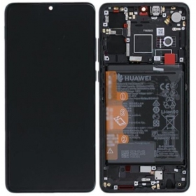 Huawei P30 (new version 2021) ekraan (mustad) (koos raamiga ja patarei / aku) (service pack) (originaalne)