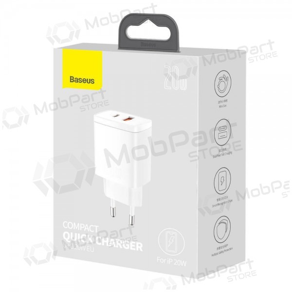 Laadija Baseus USB + Type-C 20W CCXJ-B02 (valged)