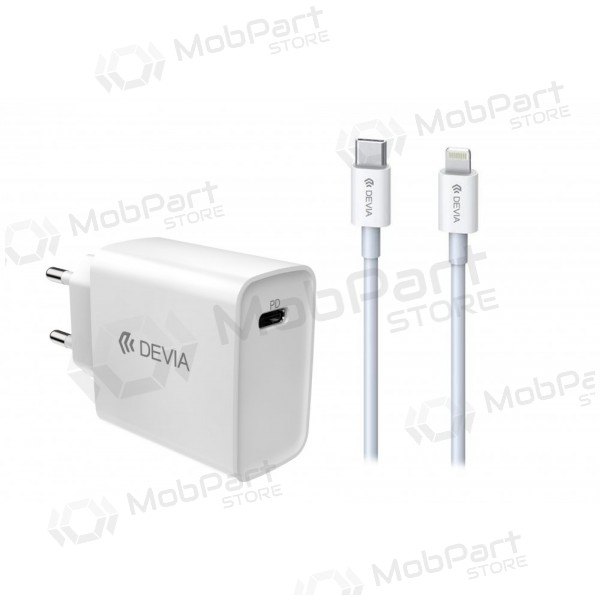 Laadija Devia Smart PD Quick Charge + MFI Type-C-Lightning (valged)
