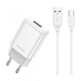 Laadija buitinis Jellico EU01 2.4A USB + Type-C valged