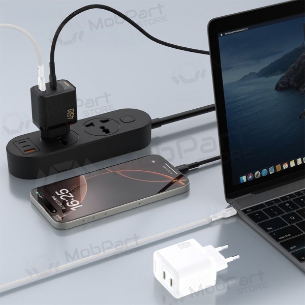 Telefoni laadija Dudao A28PC 45 W GaN 2x USB-C koos USB-C kaabliga 1 m must