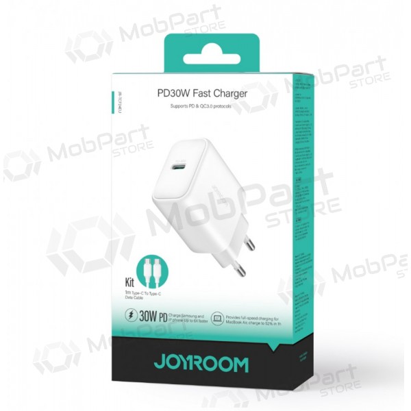 Laadija Joyroom JR-TCF24 USB-C PD30W + USB-C to USB-C cable 1.0m valged