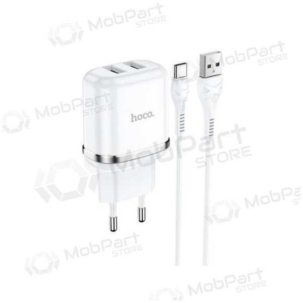 Laadija HOCO N4 Aspiring Dual USB + type-C kaabel (5V 2.4A) (valged)