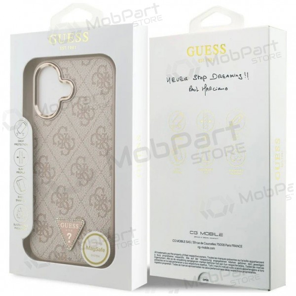 Apple iPhone 17 ümbris - Guess PU Leather 4G Strass Triangle Logo Gold Frame MagSafe (roosa)
