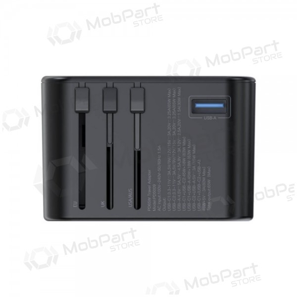 Universaalne kelioninis laadija Choetech PD5009 65W 2xUSB-C/USB-A mustad
