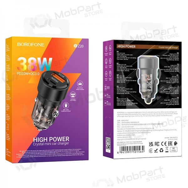 Laadija automobilinis Borofone BZ20 PD20W+QC3.0 38W mustad
