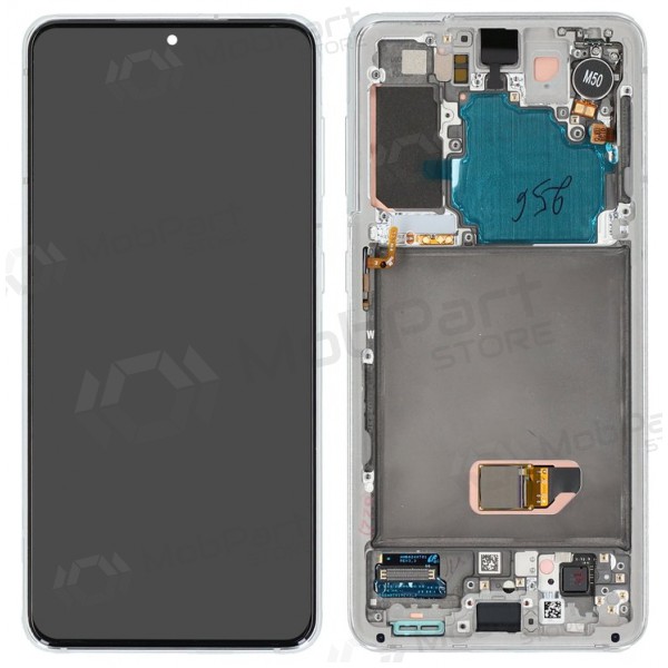 Ekranas Samsung G991 S21 5G su lietimui jautriu stikliuku ja rėmeliu Phantom White originaalne (service pack) Ekranas Samsung G991 S21 5G su lietimui jautriu stikliuku ja rėmeliu Phantom White originaalne (service pack)