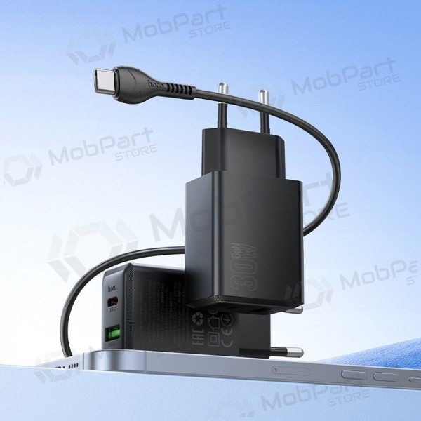 Telefoni laadija Hoco N71 30 W GaN USB-C + USB-A koos USB-C kaabliga 1 m must