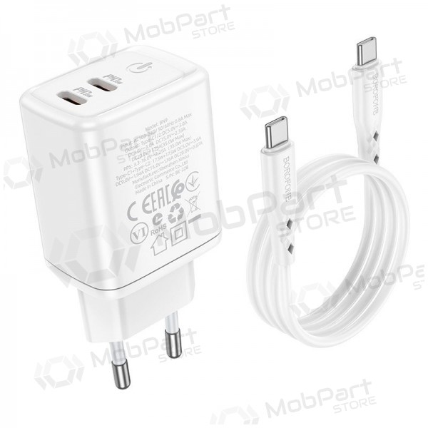 Laadija buitinis Borofone BN9 2xType-C 35W + Type-C valged