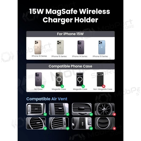 Automobilinis laikiklis-laadija Ugreen W708 MagSafe 15W (35970) mustad