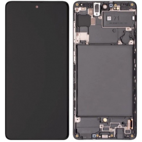 Ekranas Samsung A715 A71 2020 su lietimui jautriu stikliuku ja rėmeliu Black OLED (real size)
