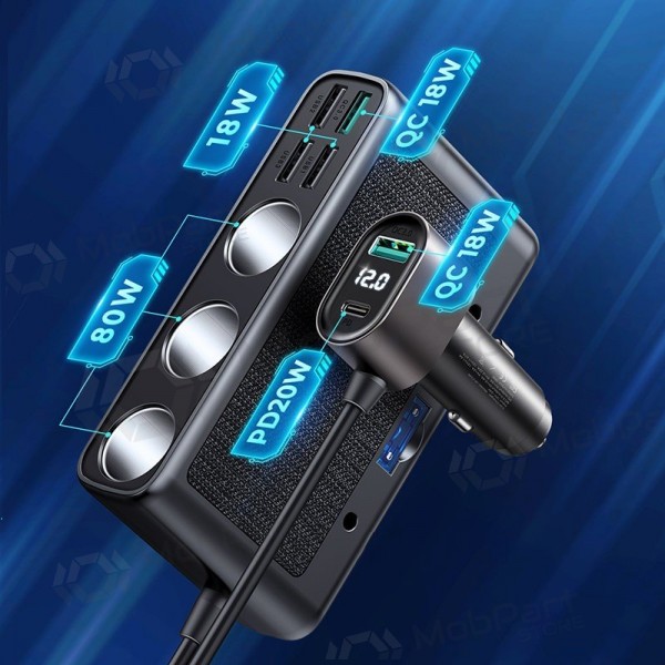 Laadija automobilinis Joyroom 9in1 154W 3x12V, PD USB Type-C, QC3.0 USB-A, 4xUSB-A JR-CL06