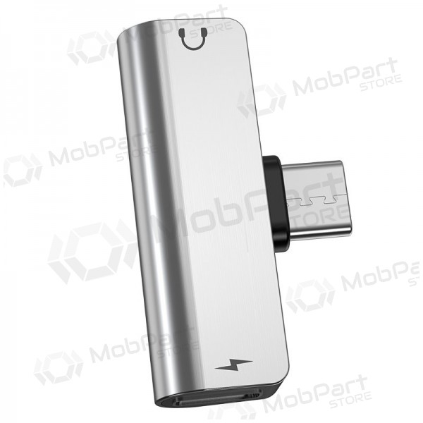 Adapter Hoco LS26 iš Type-C į Type-C + 3,5mm (hõbedane) Adapter Hoco LS26 iš Type-C į Type-C + 3,5mm (hõbedane)