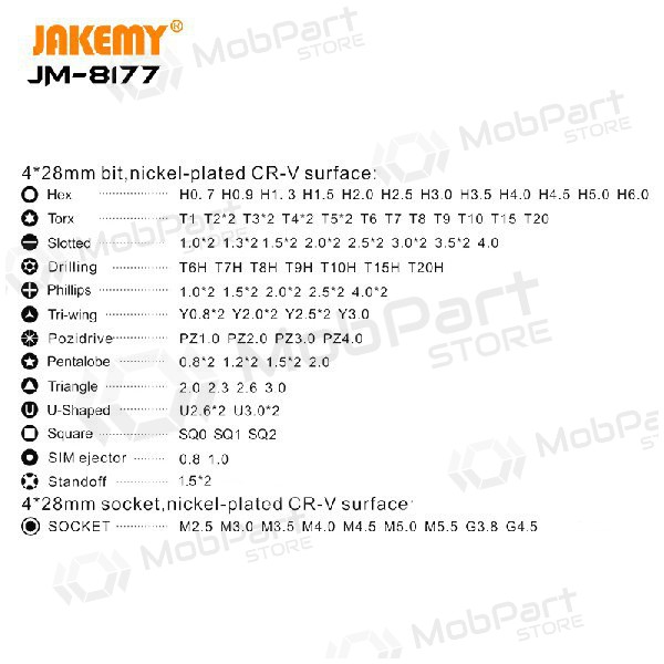 Kruvikeeraja (106 antgaliai) Jakemy JM-8177